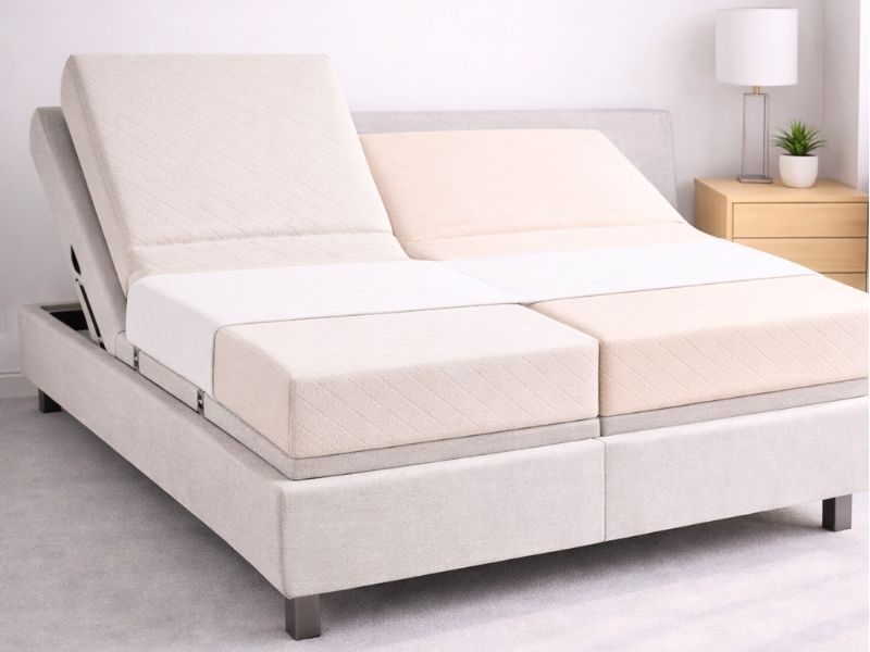 Bedbinder Deluxe bed bridge installed on an adjustable split king bed, no gap visible