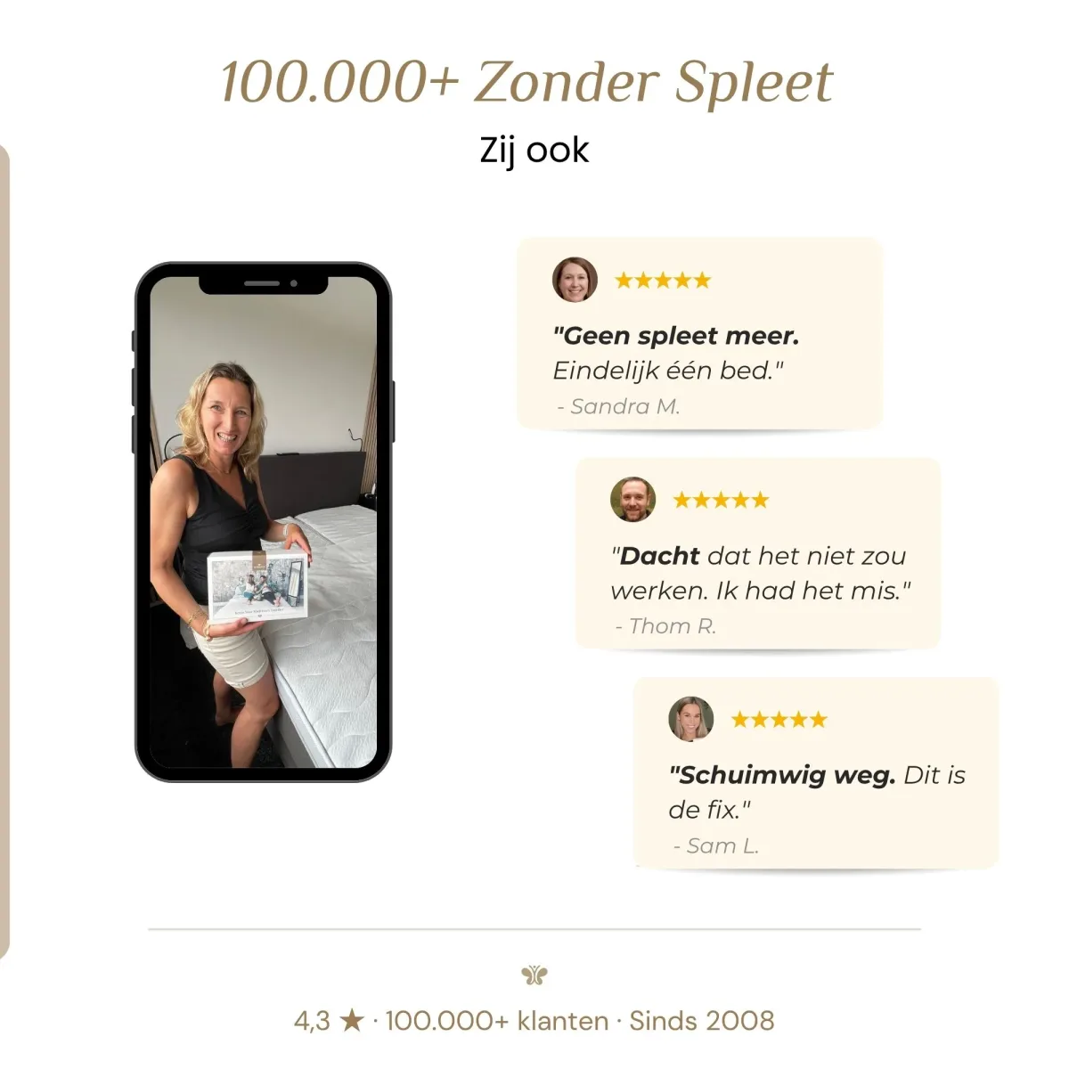 Klantreviews en unboxing-foto van een tevreden klant