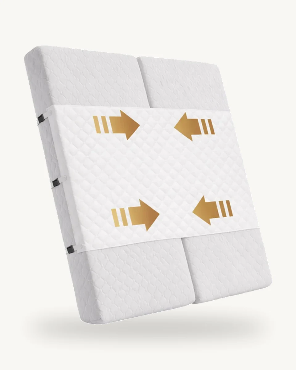 De Bedbinder Deluxe: brede band met drie gespen die twee matrassen naar elkaar toe trekt